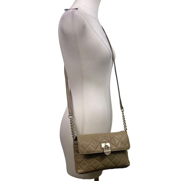 Calvin Klein Women’s Taupe Quilted Faux Leather Chain Strap Crossbody Bag - Picture 10 of 11